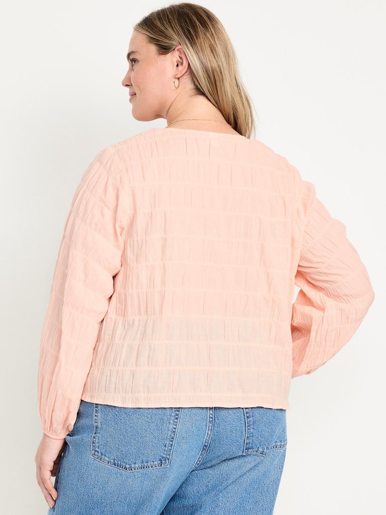 Lightweight Button-Down Smocked Top