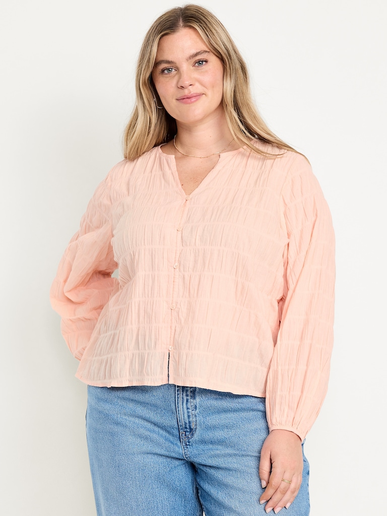 Lightweight Button-Down Smocked Top
