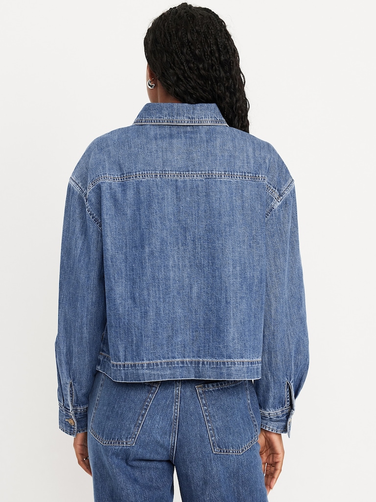 Long-Sleeve Popover Jean Shirt