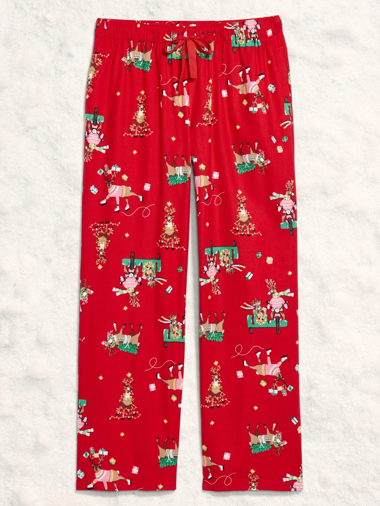 Mid-Rise Printed Flannel Pajama Pants for Women