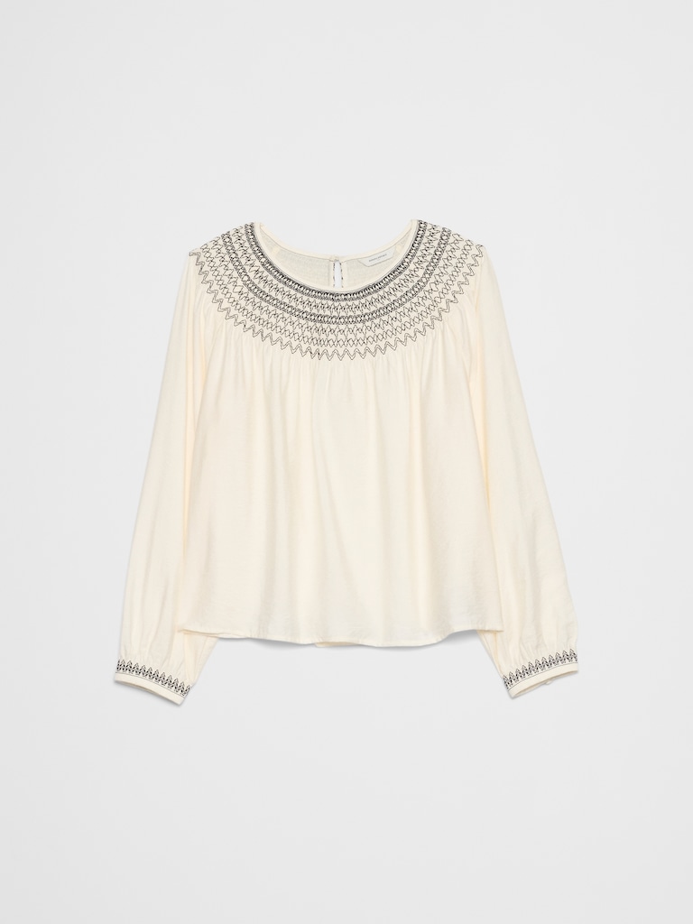 Embroidered-Neck Top
