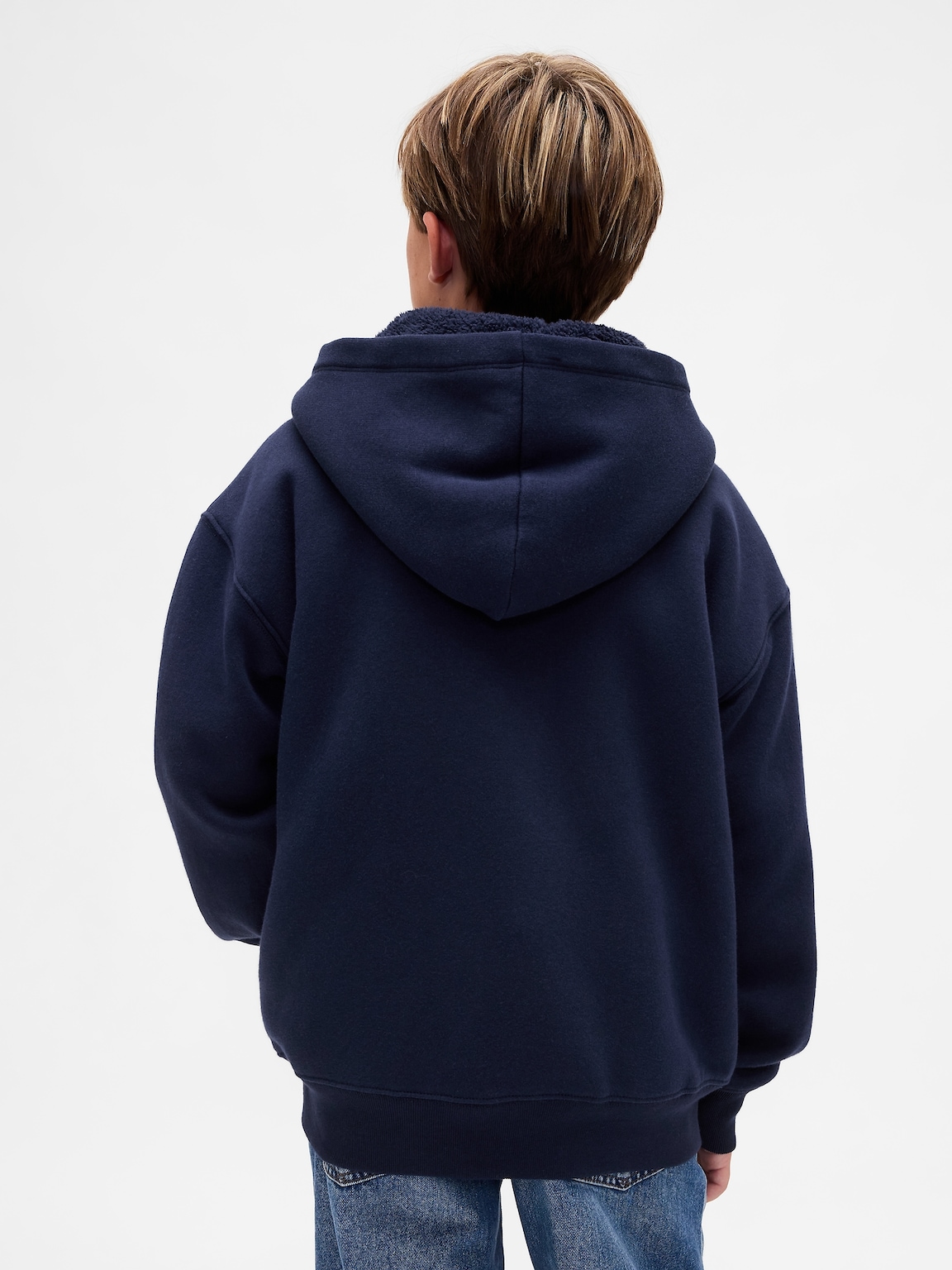 Kids Relaxed Sherpa-Lined Zip Logo Hoodie