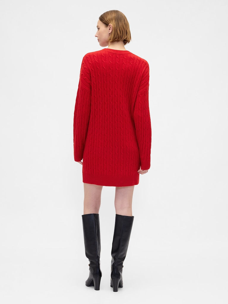 CashSoft Cable-Knit Mini Sweater Dress