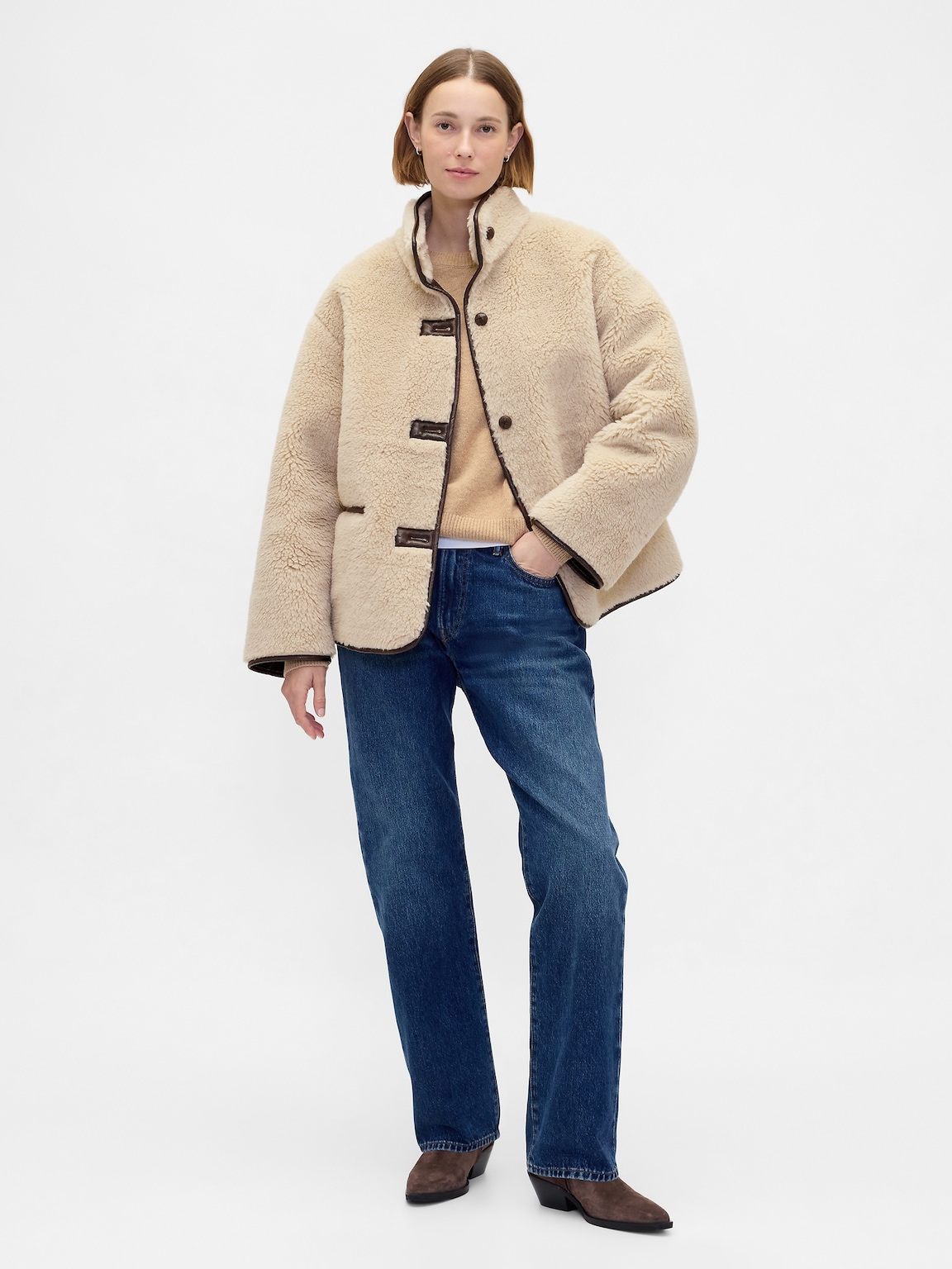 Recycled Sherpa & Vegan Leather-Trim Jacket