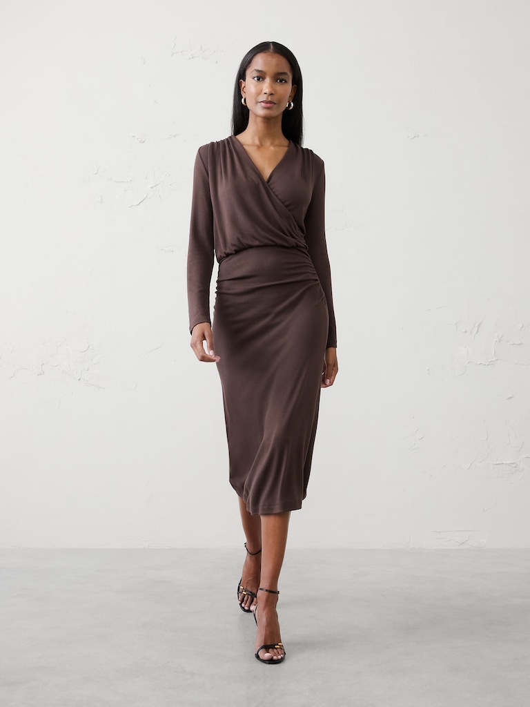 Soft Luxe Knit Wrap Midi Dress