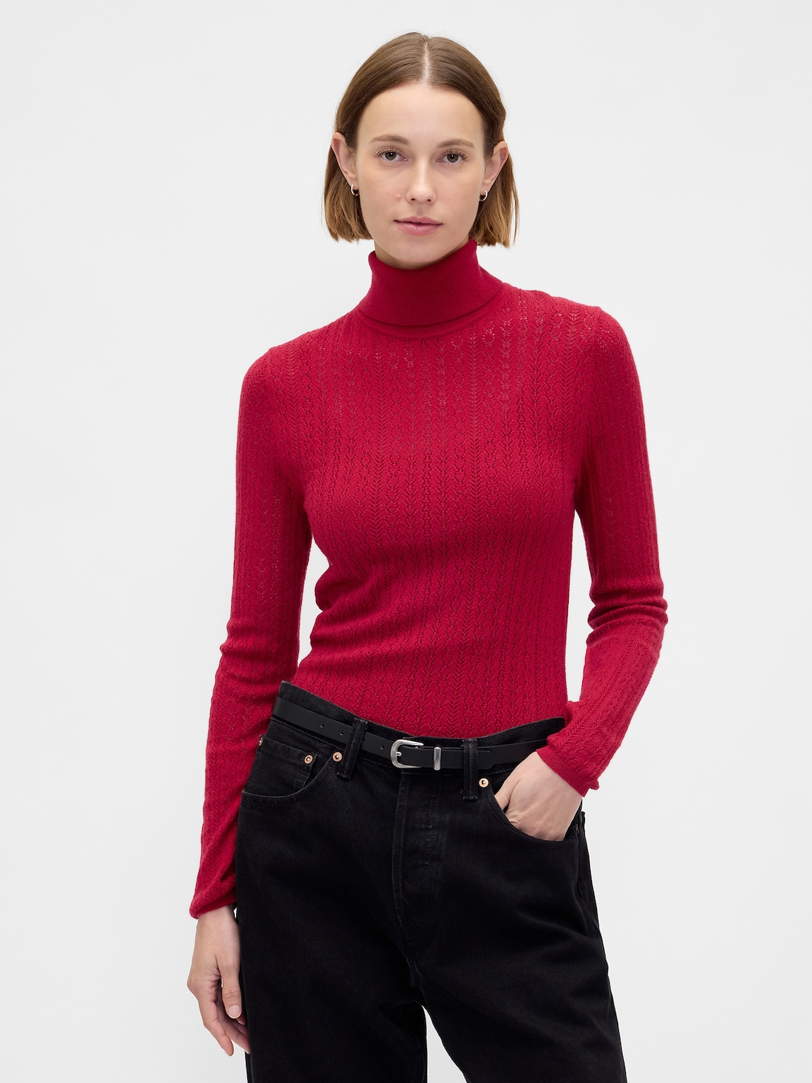 Pointelle Turtleneck Sweater