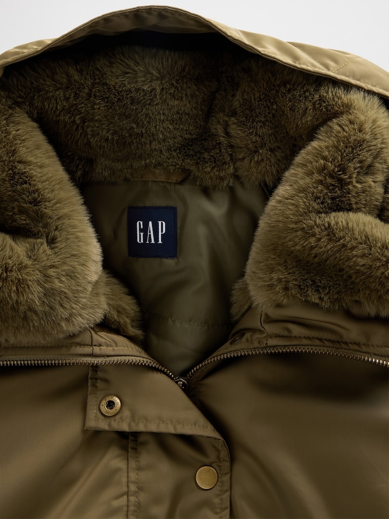Faux Fur-Lined Hooded Utility Jacket
