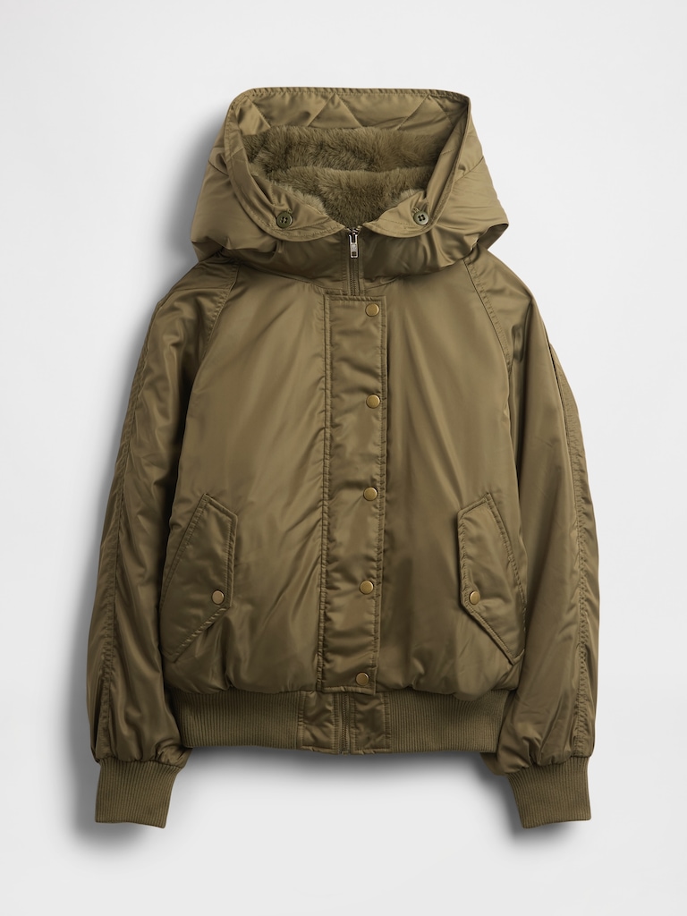Faux Fur-Lined Hooded Utility Jacket