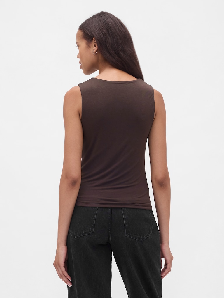 Cropped Cowl-Neck Tank Top