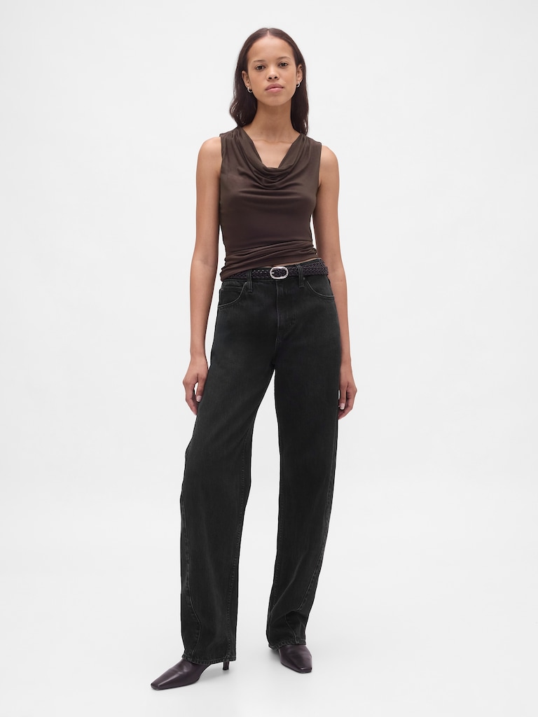 Cropped Cowl-Neck Tank Top