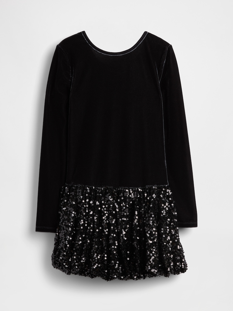 Kids Mixed Media Sequin Bubble Dress