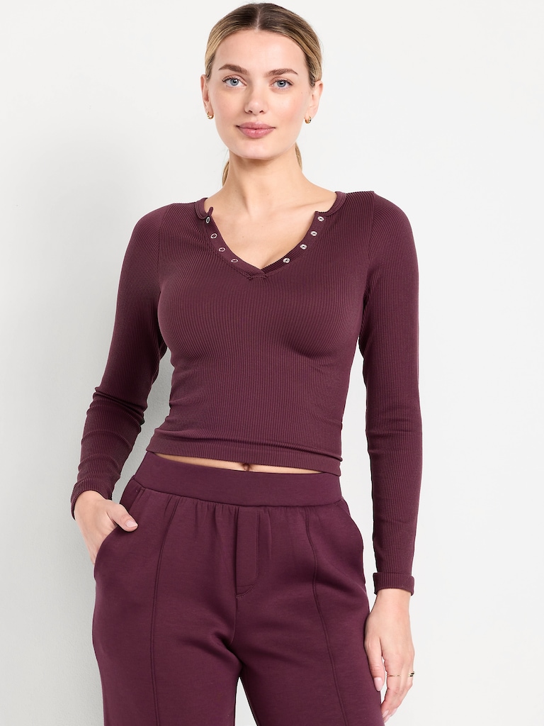 Exhale Seamless Cropped Henley Top