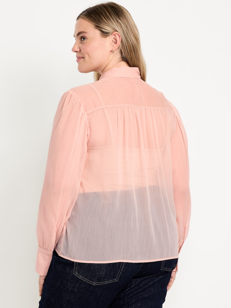 Long-Sleeve Tie-Neck Chiffon Top