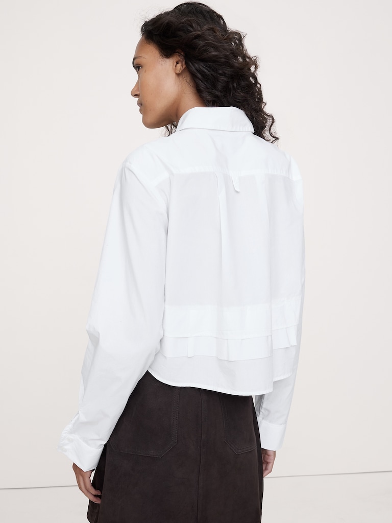 Cotton Poplin Ruffle-Back Shirt