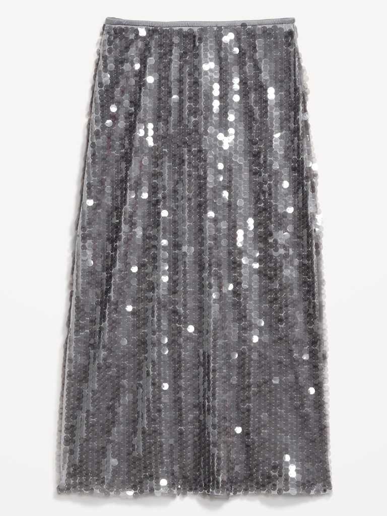 High-Waisted Sequin Midi Pencil Skirt