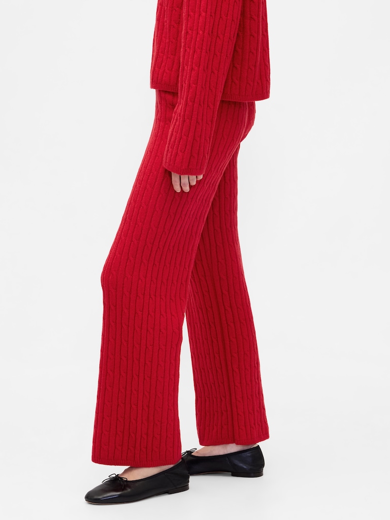 CashSoft Cable-Knit Sweater Pants