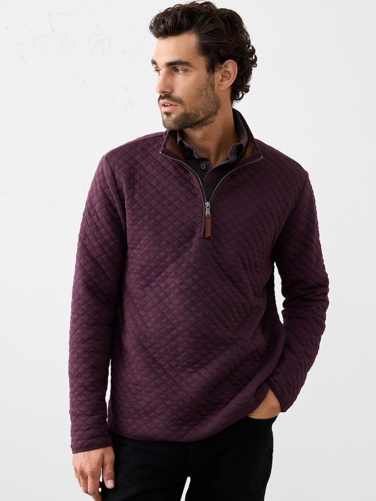 Quilted Knit Quarter-Zip Pullover