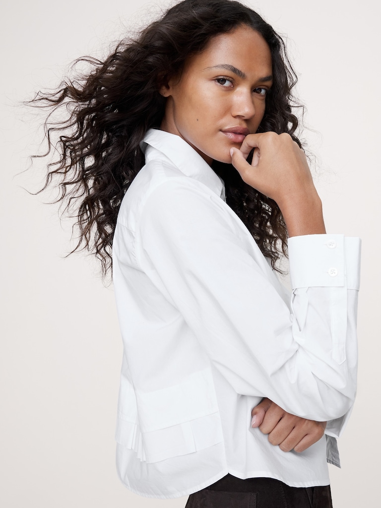 Cotton Poplin Ruffle-Back Shirt