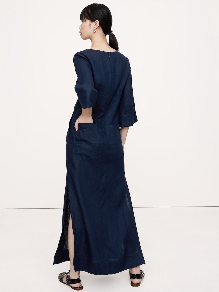 Linen Scoop-Neck Maxi Dress