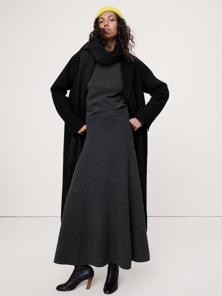 Merino-Cotton Midi Sweater Skirt
