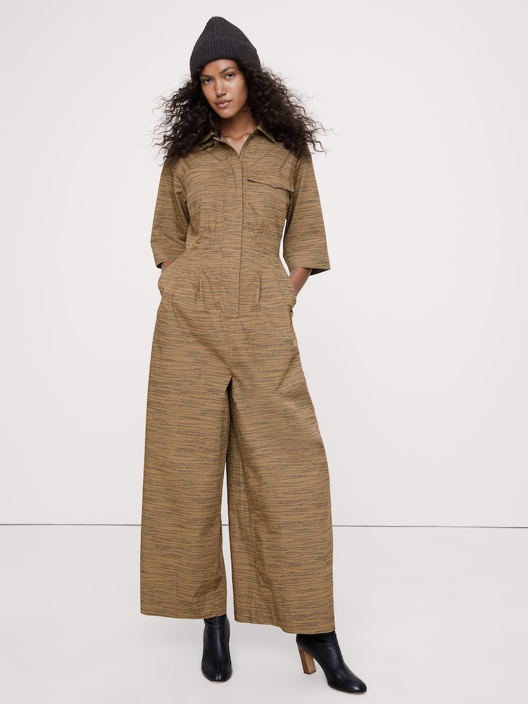 Stretch-Cotton Wide-Leg Utility Jumpsuit