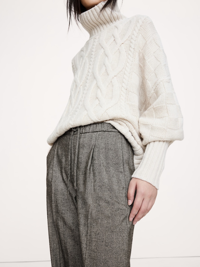 Wide-Leg Flannel Drawstring Pull-On Pant