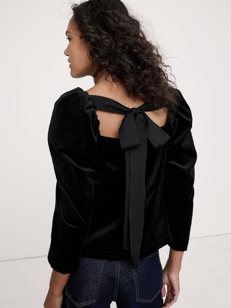 Cotton Velvet Puff-Sleeve Top