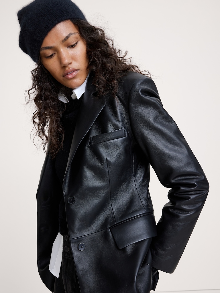 Fitted Leather Blazer