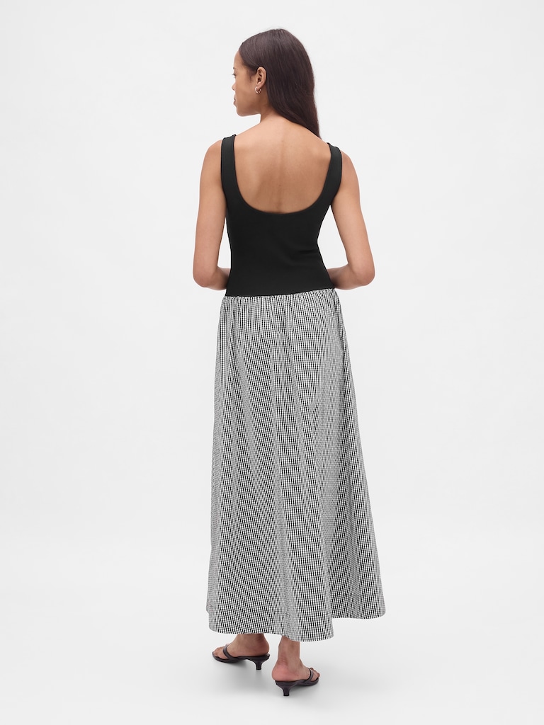 Mixed Media Drop-Waist Maxi Dress