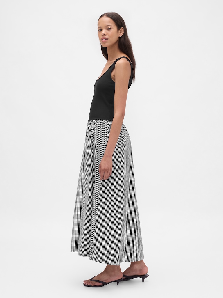 Mixed Media Drop-Waist Maxi Dress