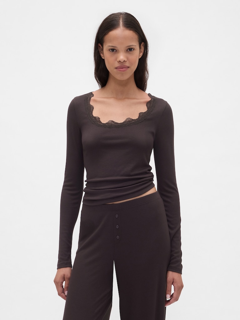 Mini Rib Lace-Trim PJ Top
