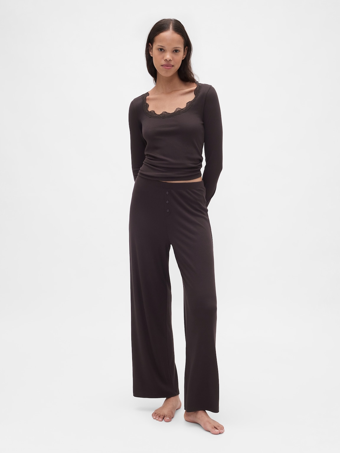 Mini Rib Lace-Trim PJ Top