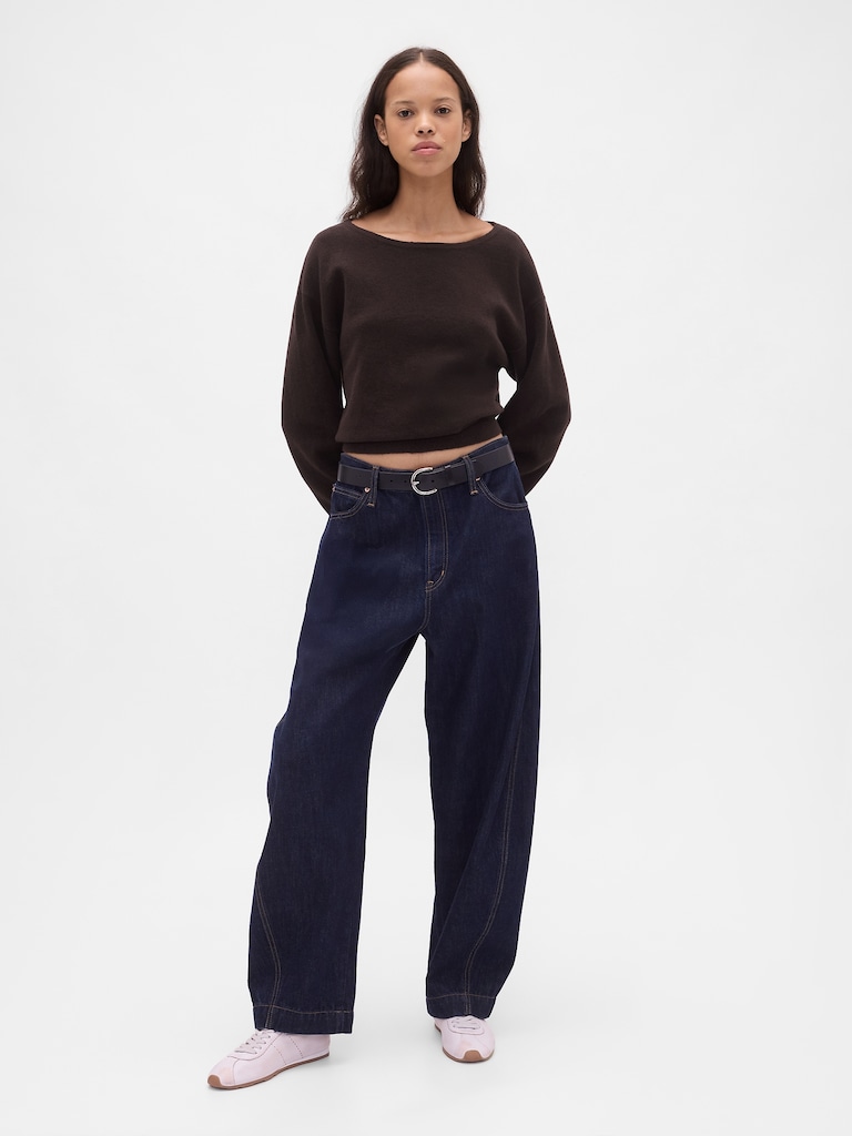 CashSoft Stretch Lantern-Sleeve Crop Sweater