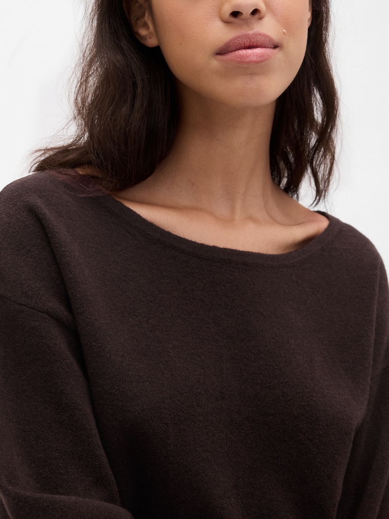 CashSoft Stretch Lantern-Sleeve Crop Sweater