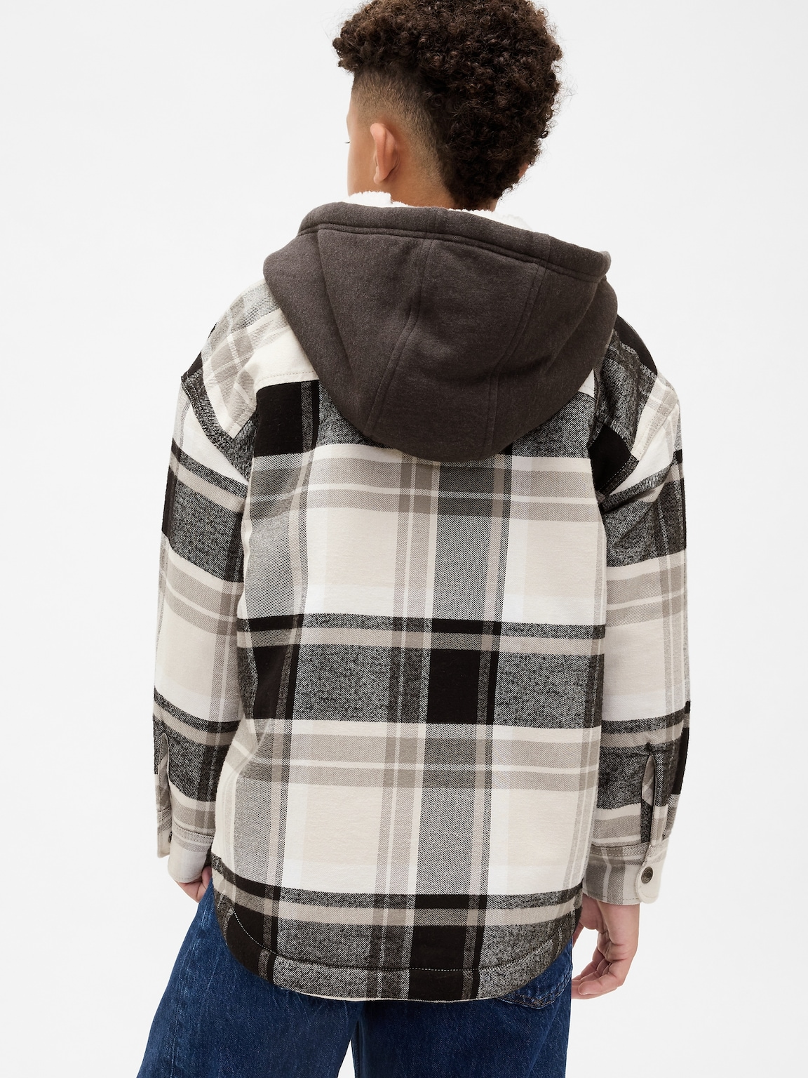 Kids Sherpa-Lined Hooded Flannel Shirt Jacket
