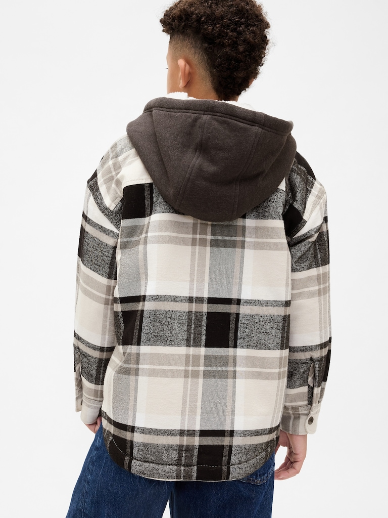 Kids Sherpa-Lined Hooded Flannel Shirt Jacket