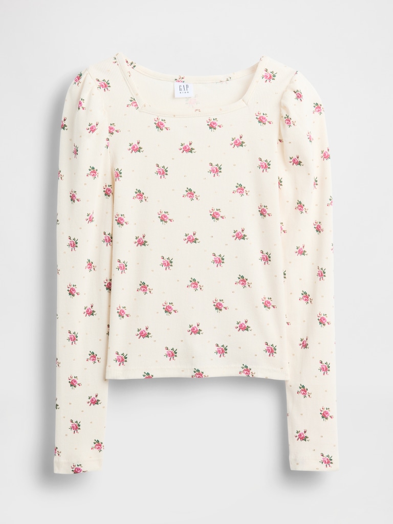 Kids Rib Puff-Sleeve Top