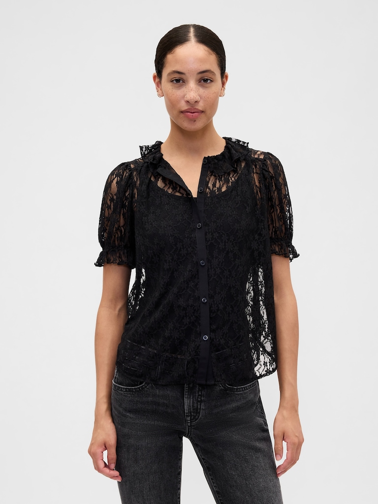 Lace Puff Sleeve Top