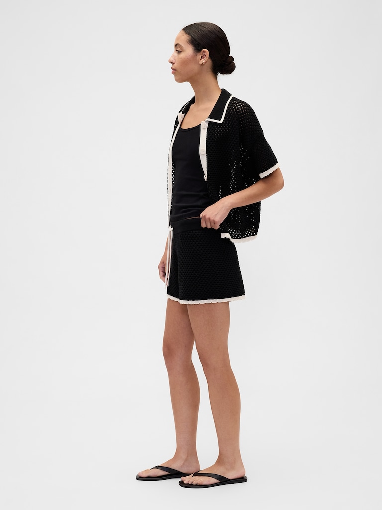 Relaxed Pull-On Crochet Sweater Shorts