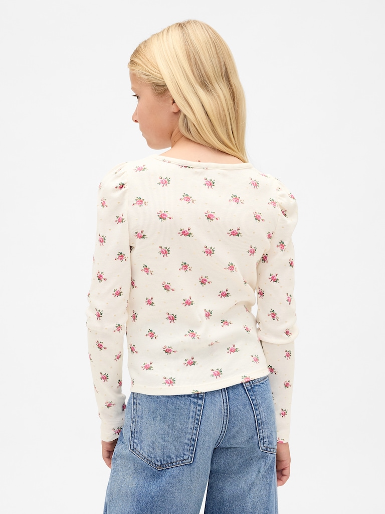 Kids Rib Puff-Sleeve Top