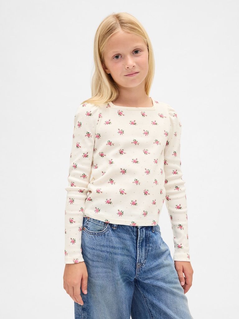 Kids Rib Puff-Sleeve Top
