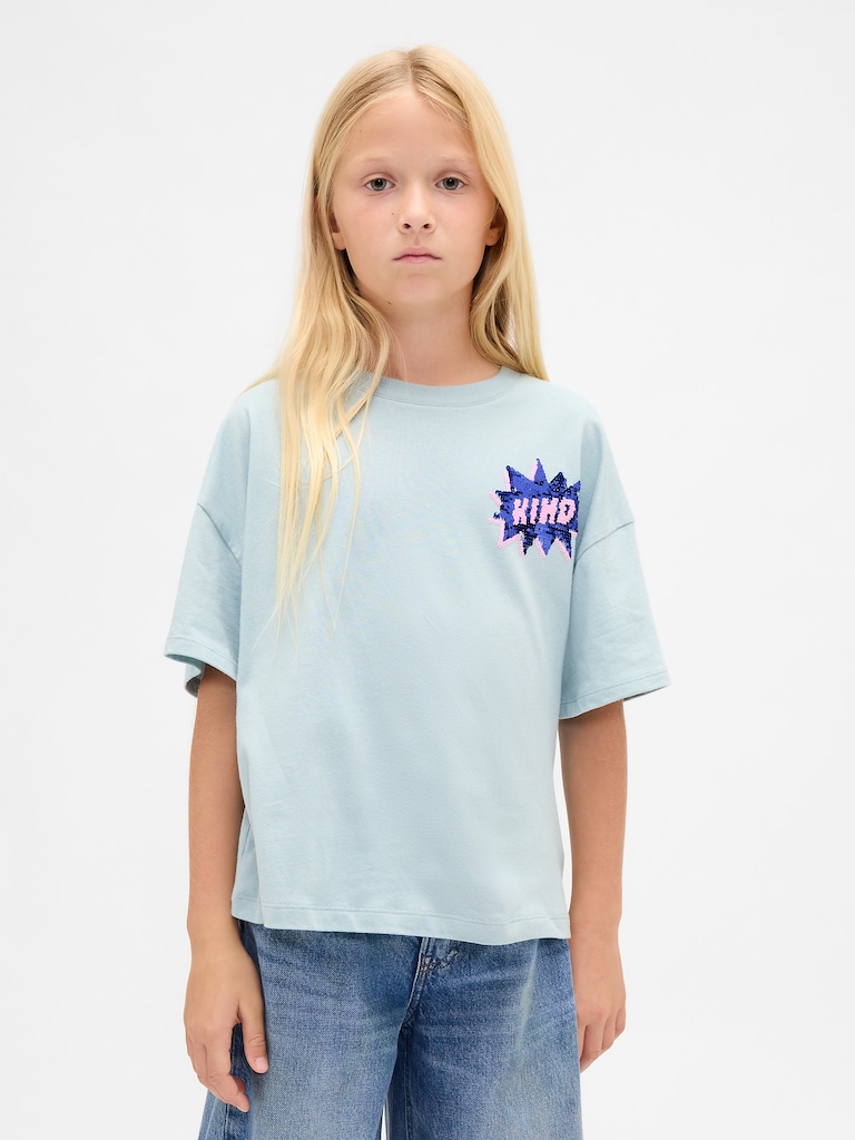 Kids Oversized Flippy Sequin Graphic T-Shirt