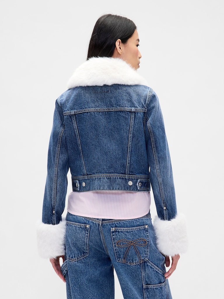 Gap × Sandy Liang Vegan Fur Crop Denim Jacket