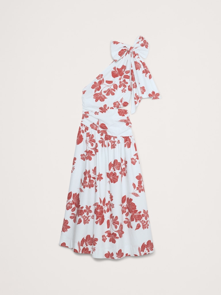 Stretch-Cotton Poplin One-Shoulder Drop-Waist Maxi Dress