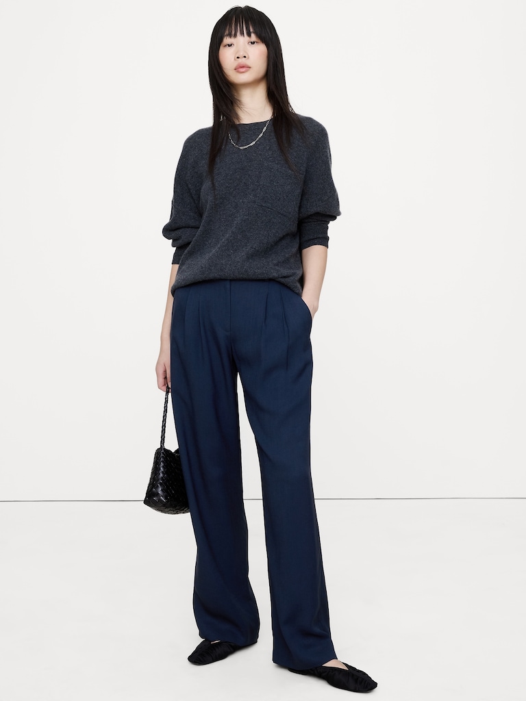 The Soho Pleated Wide-Leg Pant in Drapey Twill