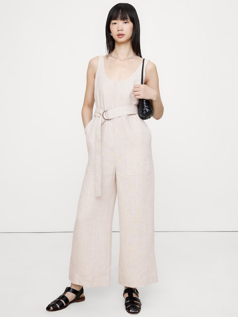 Linen Belted Wide-Leg Jumpsuit