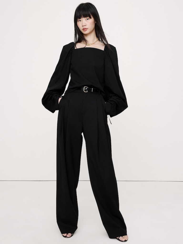 Stretch-Cotton Square-Neck Top