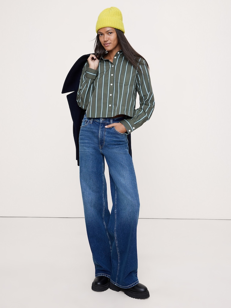 Cotton Poplin Ruffle-Back Shirt