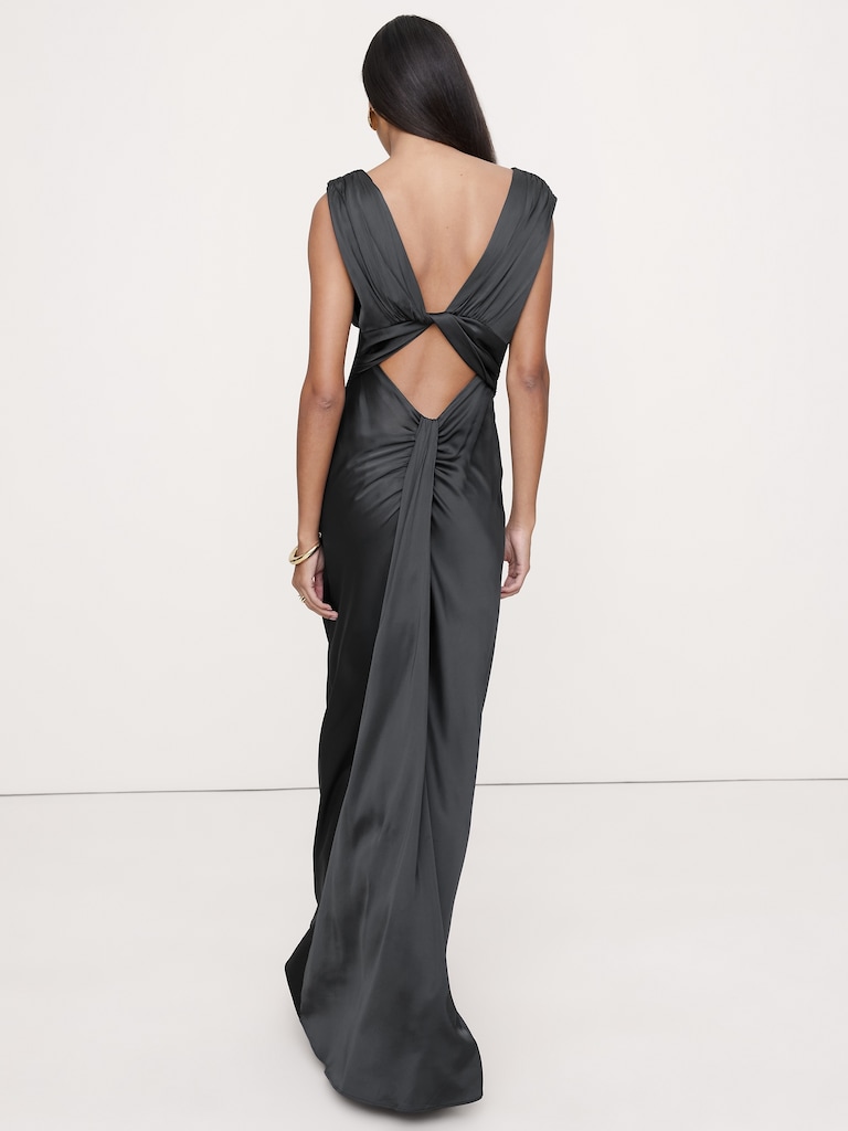Stretch-Satin Twisted Open-Back Maxi Dress