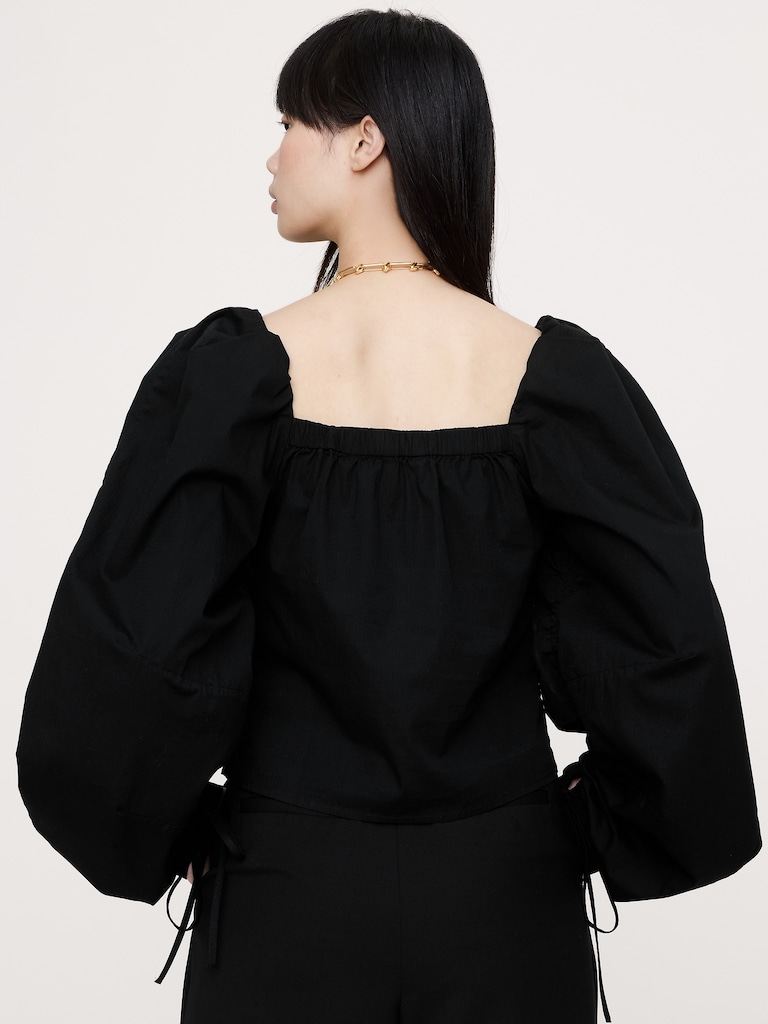 Stretch-Cotton Square-Neck Top